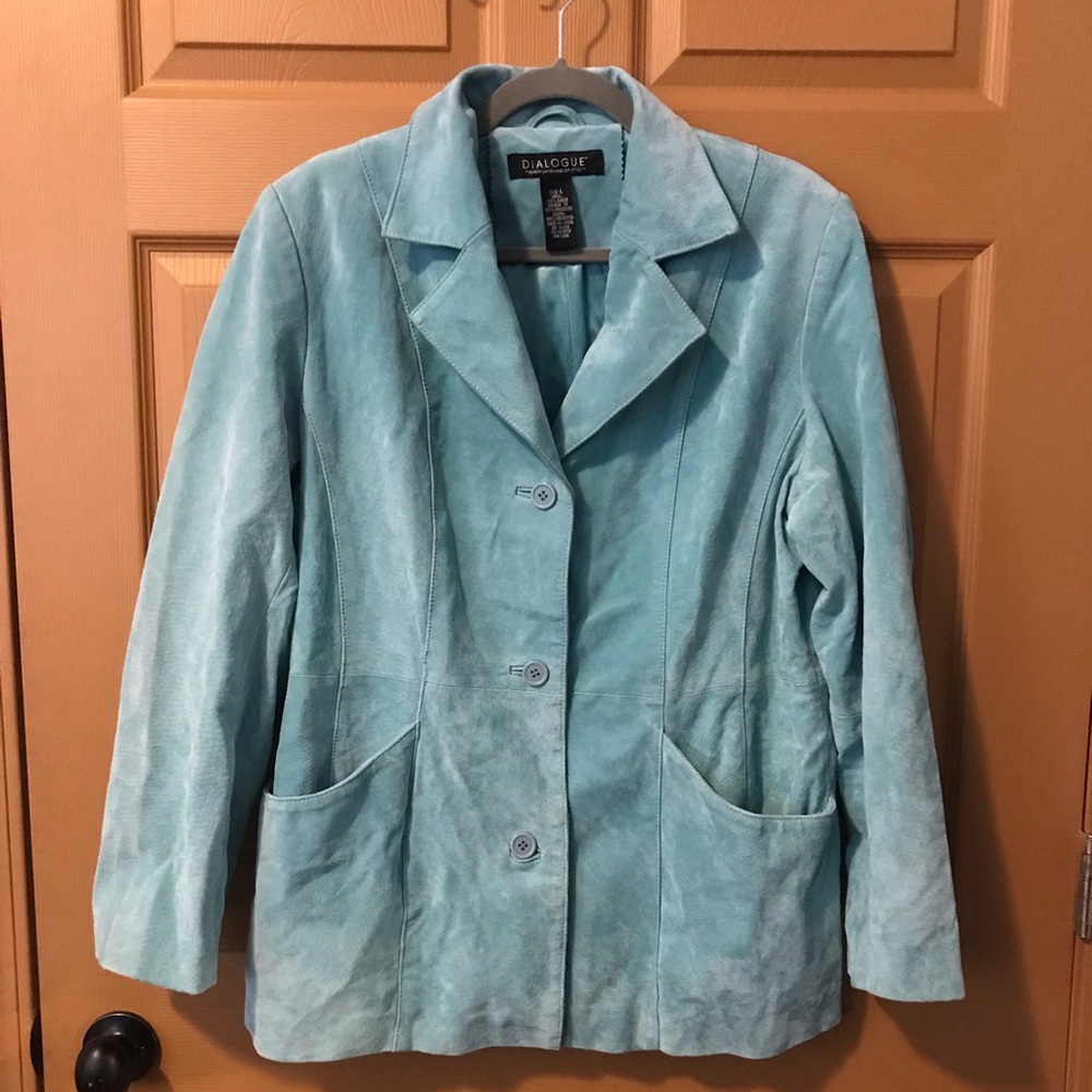 Dialogue Women 100% Suede Blue turquoise Jacket L